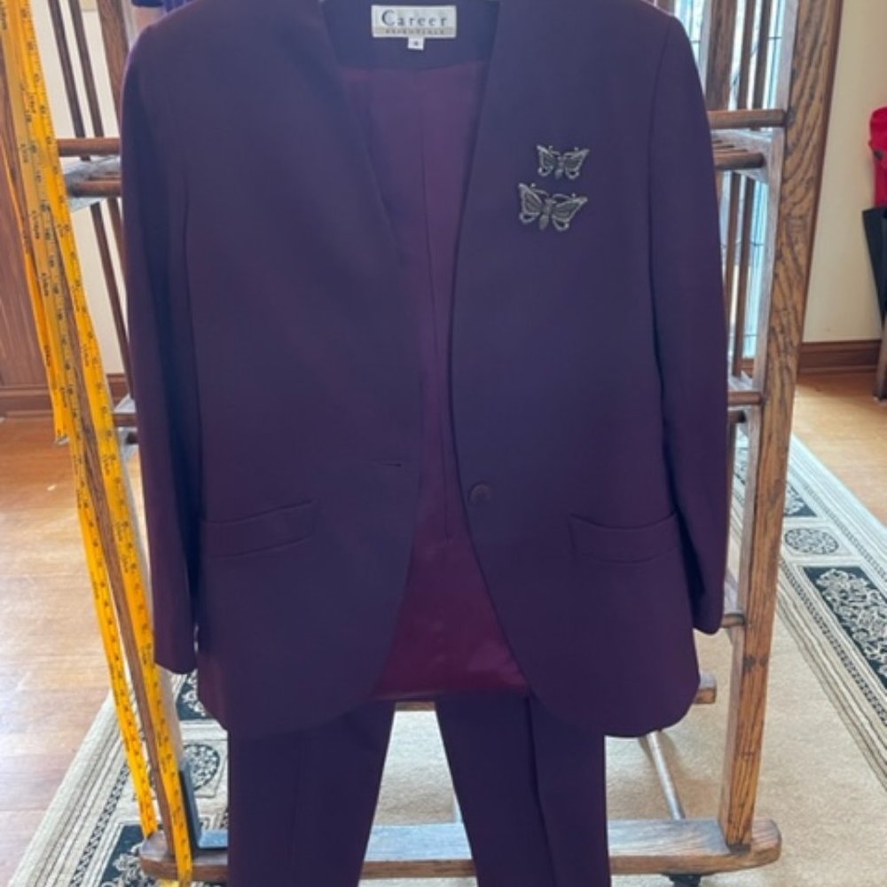 Collarless Purple Pantsuit